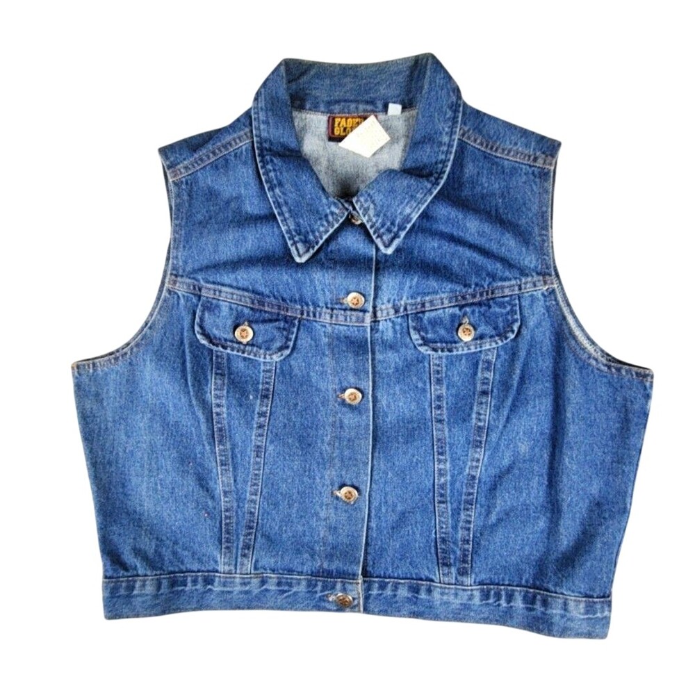 Faded Glory Vest Womens XL Blue Denim Jean Button Front Western Collared Casual